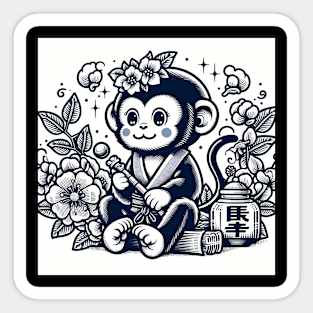 Cute Little Flower Monkey Japanese Classic Art Sticker